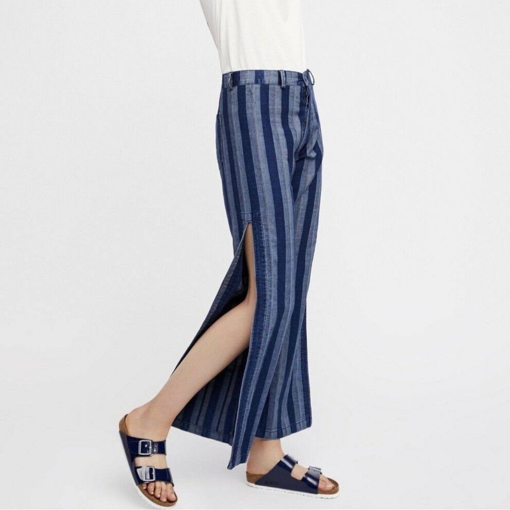 Free people striped wide leg denim pants